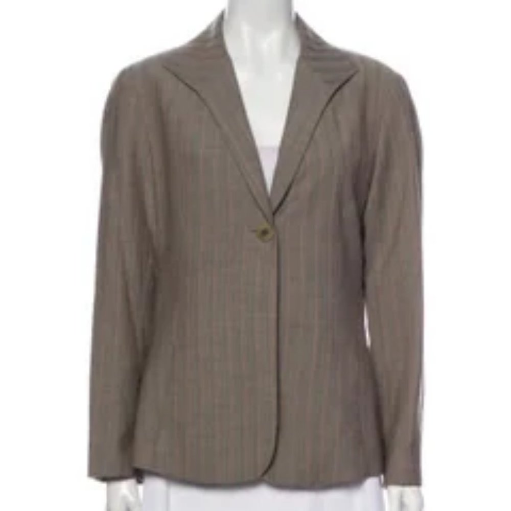 Lafayette 148 Wool Striped Long Slv Blazer Brown Orange Sz 12P #361